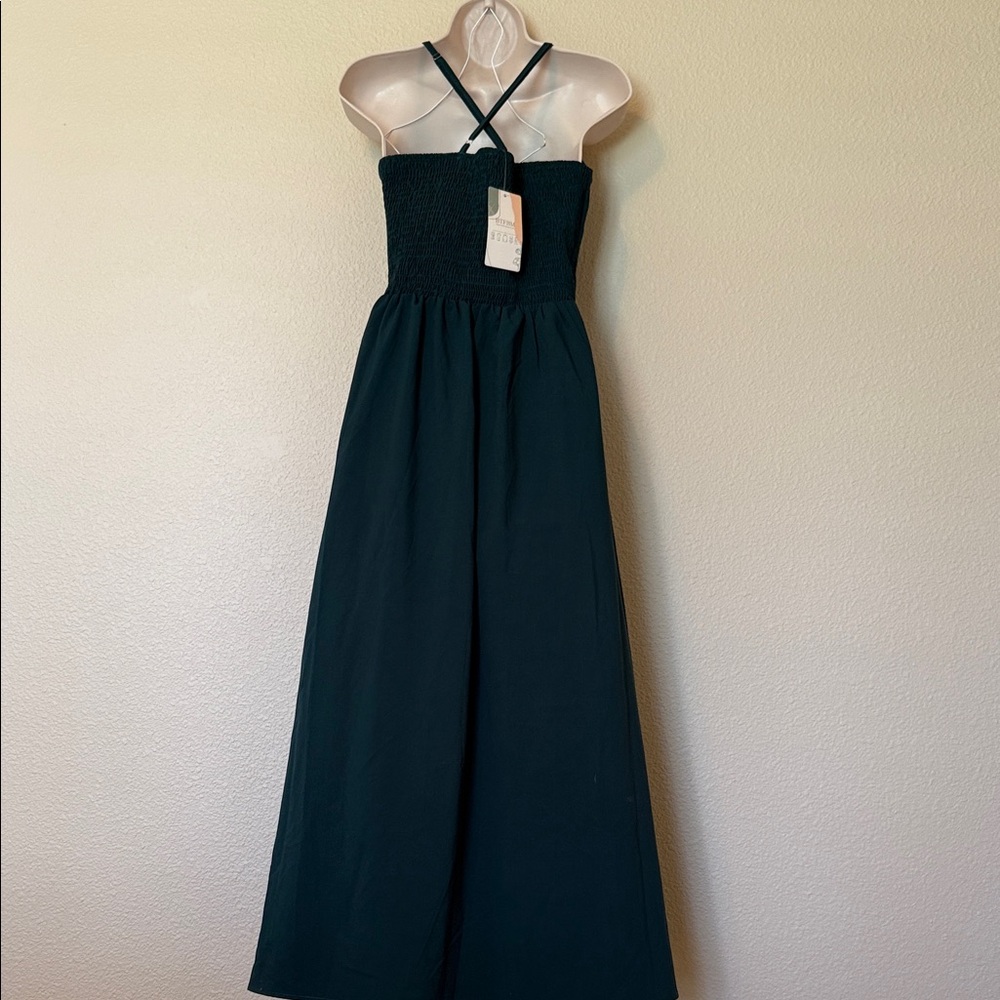 BTFBM - Deep Teal Spaghetti-Strap Maxi Dress with Front Cutout (sz med) - Picture 4 of 6